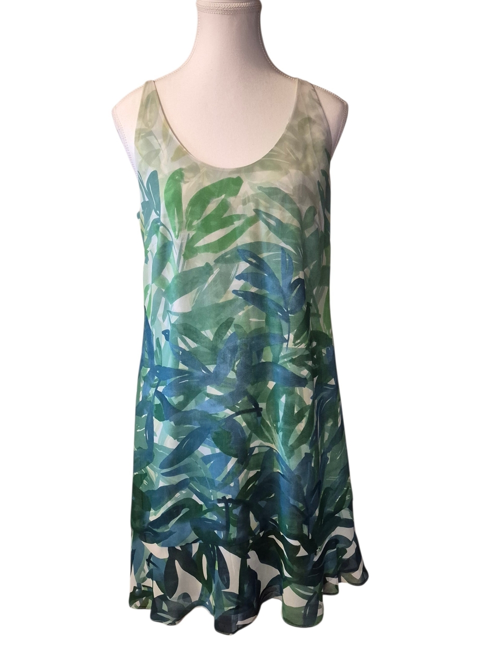 CAbi Green and Blue Leaf-Print Shell